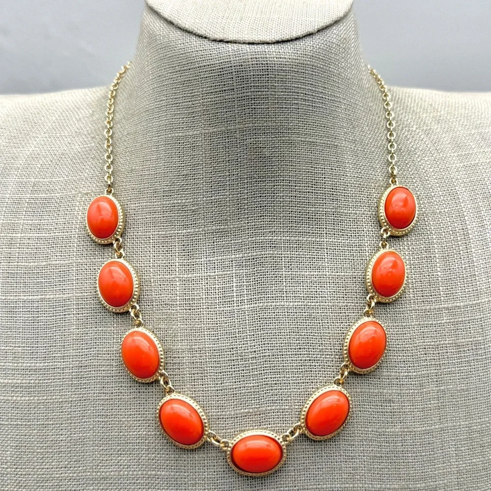 Monet Necklace Womens Modern Vibrant Orange Oval Beads Gold Tone Chain 18 Inch